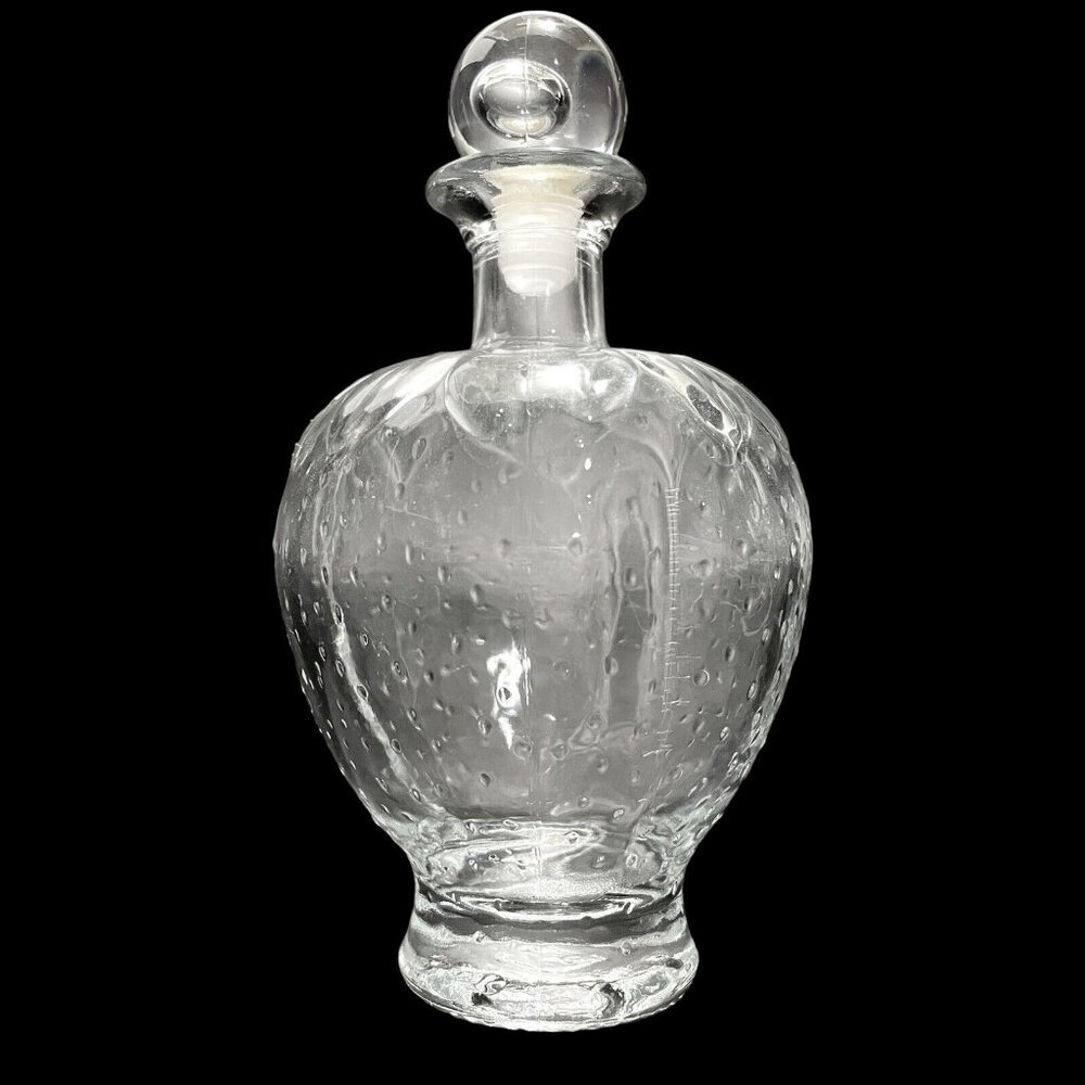 Vintage 1960s Small Strawberry Shaped Clear Glass Bottle With Stopper
